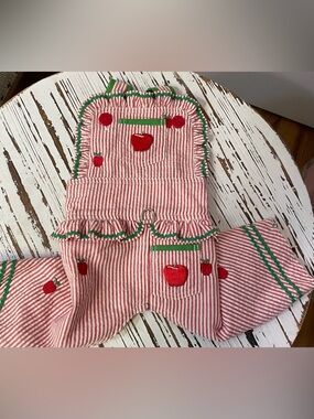 Pet Red & White Striped Apple Overalls with Green Trim
Medium